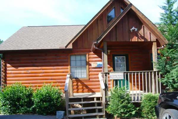 Rustic log cabin exterior view